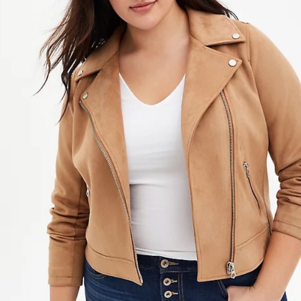 EUC Torrid sz 3X Brown Stretch Faux Suede Moto Jacket